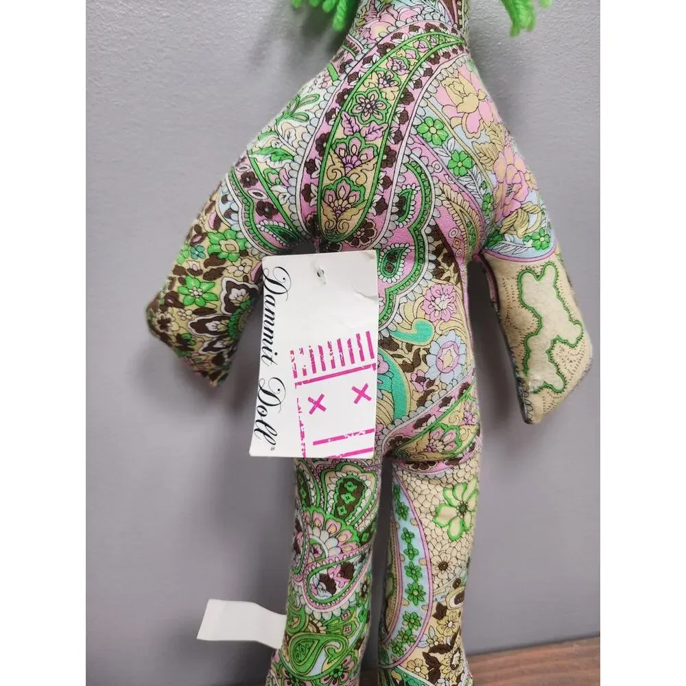 DAMMIT DOLL - GREEN Floral With Green Hair & Blue Eyes Stress Relief